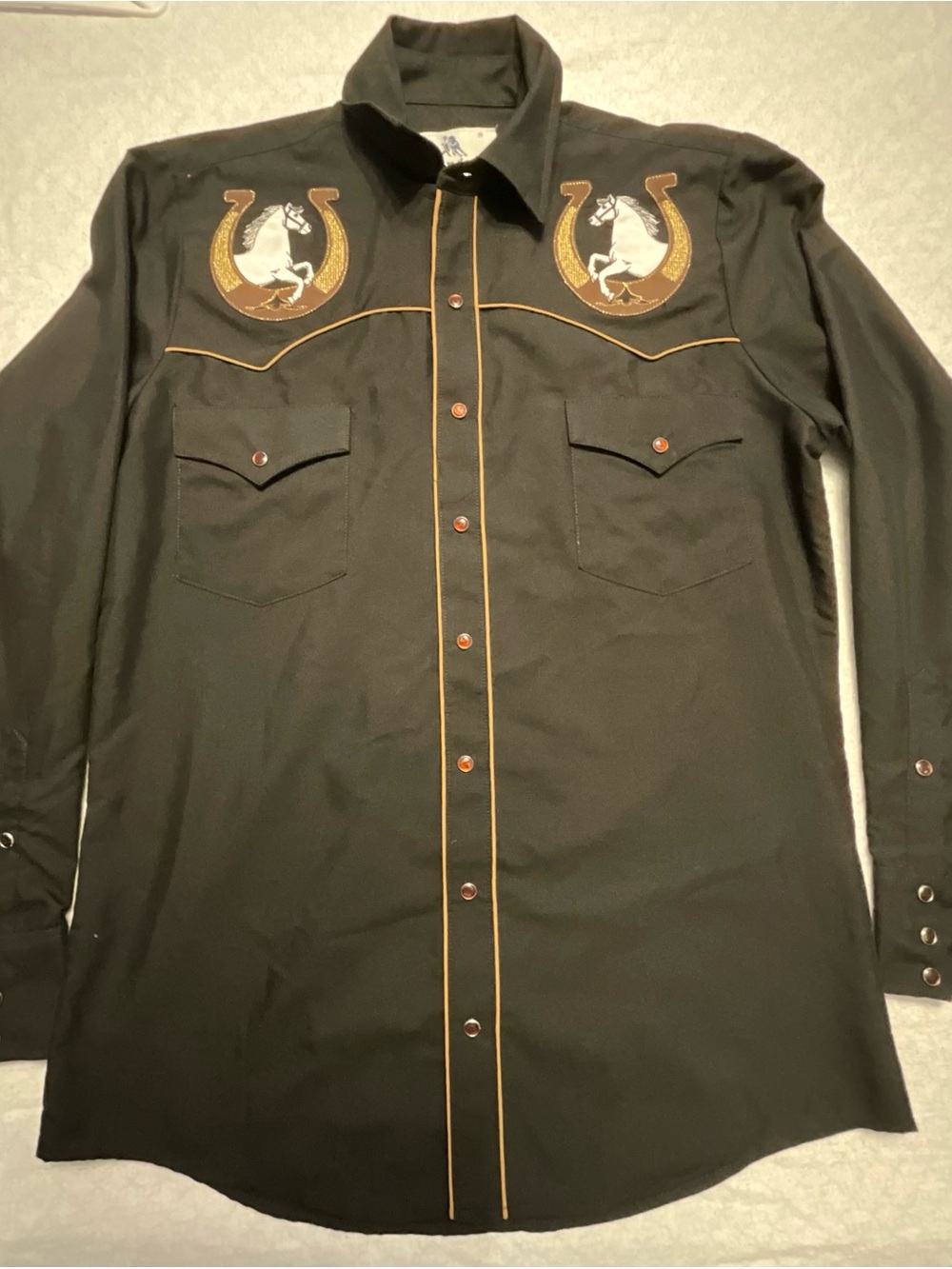 Black Western Horse Embroidered Long Sleeve Shirt